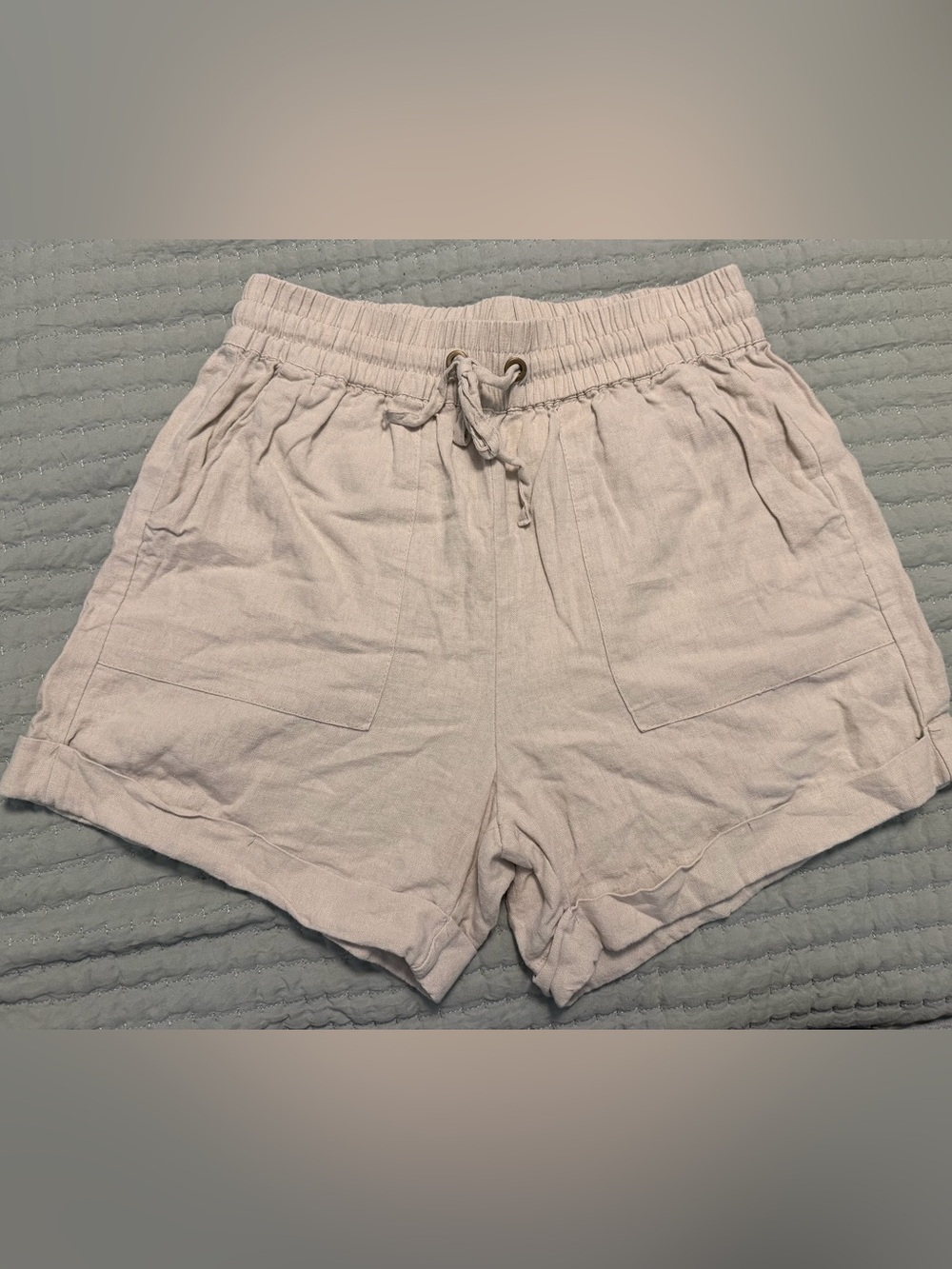 Zenana Outfitters Light Beige Drawstring High-Waist Lounge Shorts